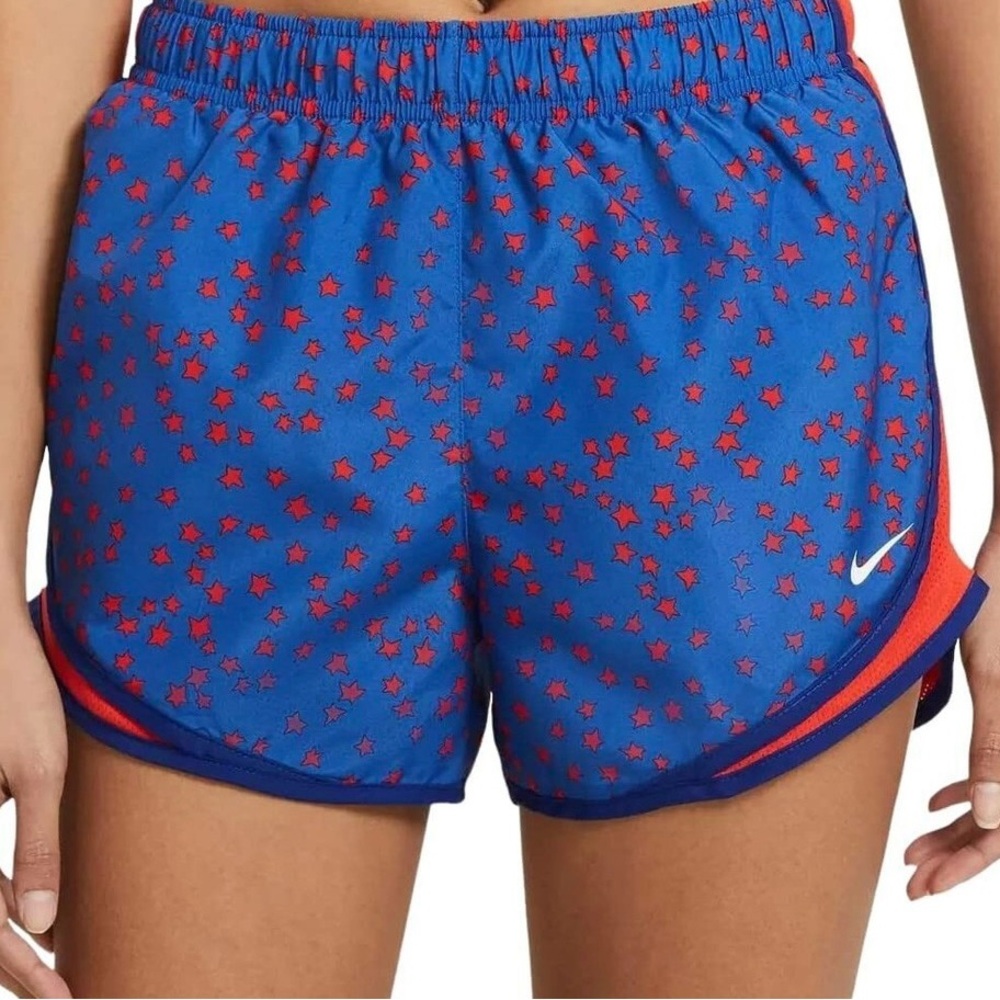 Nike Women’s Blue Athletic Shorts with Red Star Print